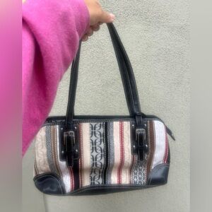 FOSSIL Leather Y2K  Vintage Bag Patchwork Stripe Purse Suede Textile Logo